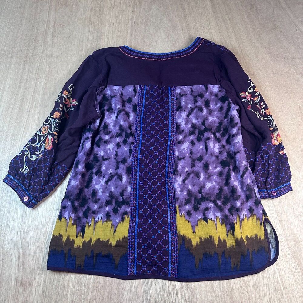 Boho Embroidered Tunic Top Purple Multicolor Long Sleeve Womens Size L/XL - Picture 2 of 4